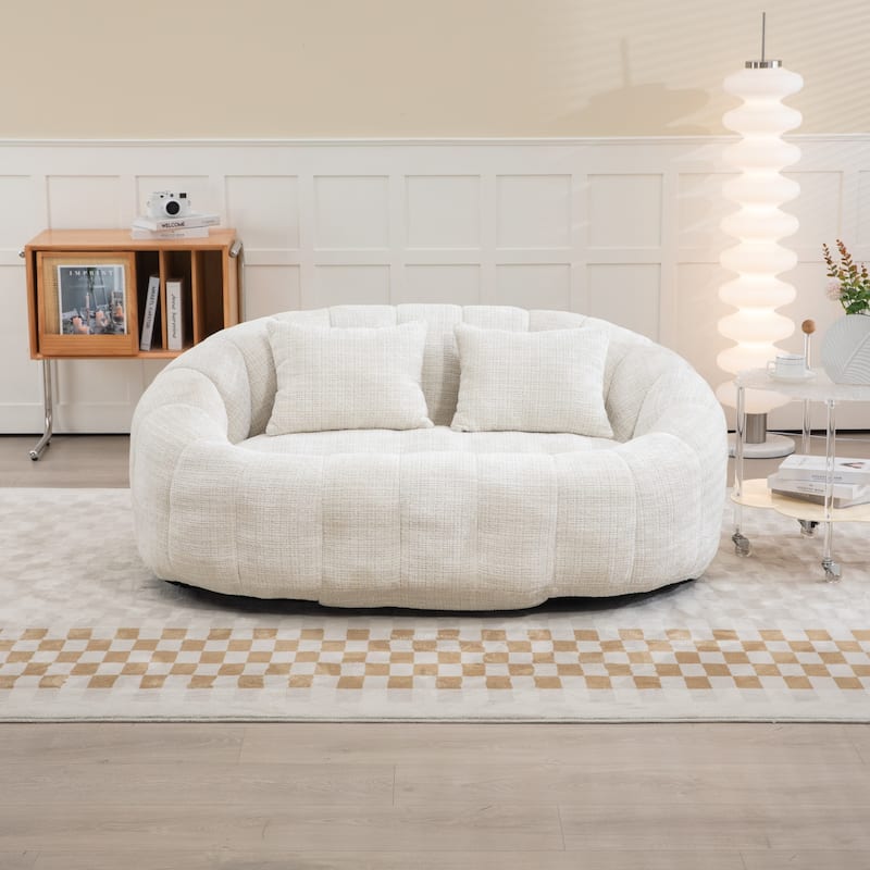 Modern Chenille 2-Seater Bean Bag Chair with 2 Pillows