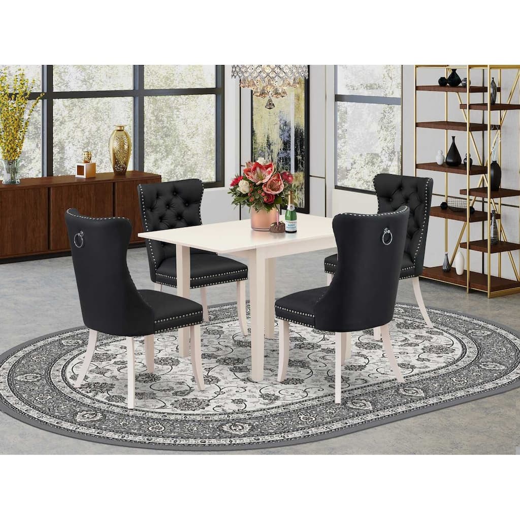 5-Piece Linen White Finish Solid Wood Top Rectangular Upholstered Dining Room Set (Seats-4)