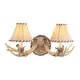preview thumbnail 1 of 6, Lodge 2 Light Rustic Wood Antler Armed Wall Sconce Faux Leather Shade - 16.75-in W x 8.25-in H x 9.5-in D Noachian Stone - 16.75-in W x 8.25-in H x 9.5-in D