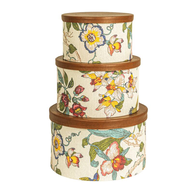 Household Essentials Nestable Hat Boxes with Faux Leather Lids, Set of 3