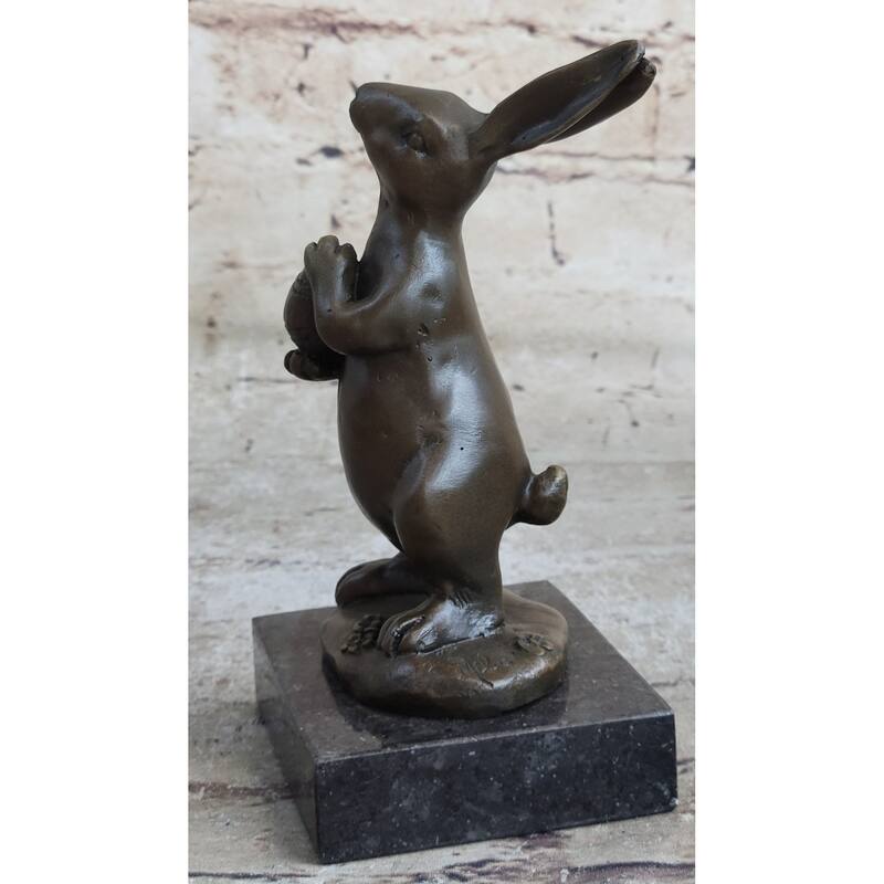 Cuddly Lil Lady Bunny Carrot Basket Bronze Sculpture Statue Figure Figurine Art