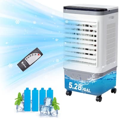 5.28 Gal 3 in 1 Portable Evaporative Cooler Gray and White with 4 Casters