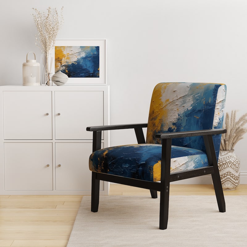 Designart "Blue and Yellow Intuitive Expressions I" Upholstered Abstract Accent Chair and Modern & Contemporary Arm Chair - Arm Chair