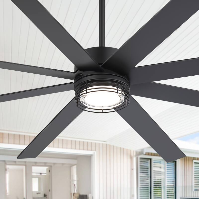 72/52-inch Reversible 8/5-Blade Dimmable LED Ceiling fan with Light and Remote - 72-inch - Black