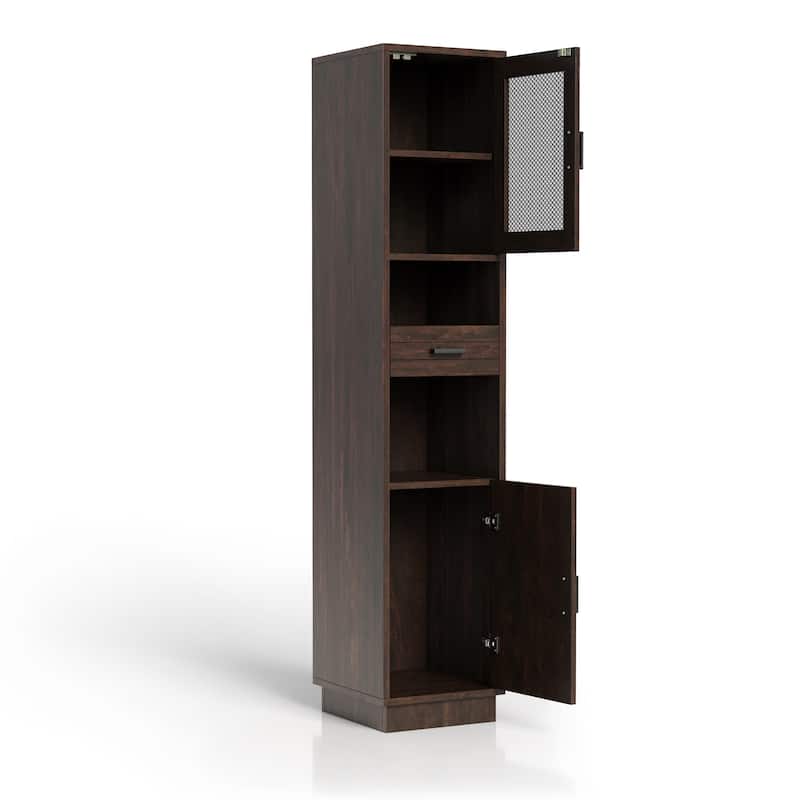 Hury Farmhouse Walnut MultiStorage TV Tower by Furniture of America