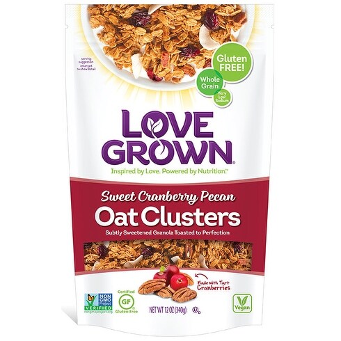 Love Grown Foods Oat Clusters - Sweet Cranberry Pecan - Case of 6 - 12 oz.