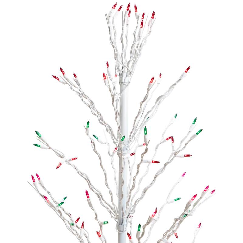 4' White Christmas Cascade Twig Tree Outdoor Decor - Multi Lights
