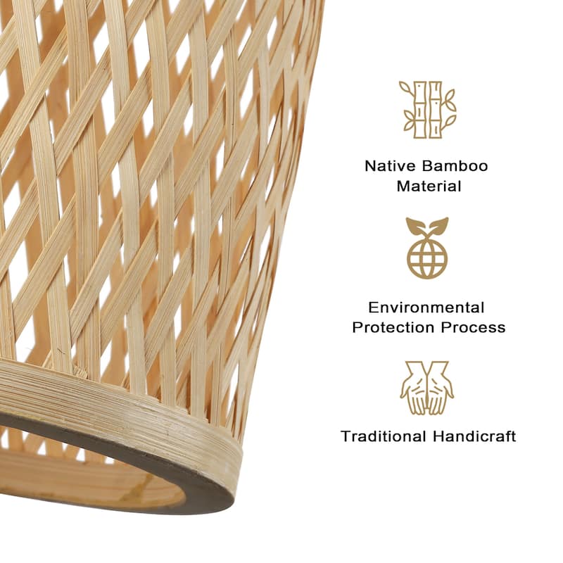 Modern Wicker Plug in Bamboo Wall Light Fixture with Switch - Basket Rattan Lampshade Chandelier Wall Lamp forLiving Room