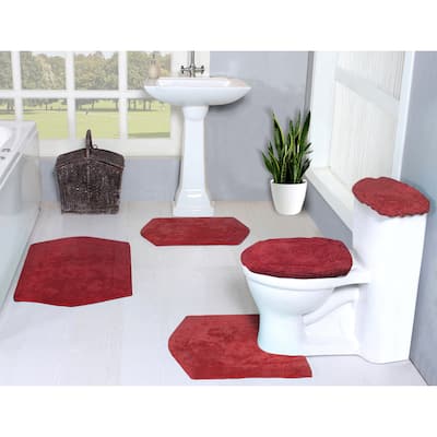 Waterford Collection 100% Cotton Non-Slip Bathroom Rug Set, Machine Washable Bath Rug, 5 Piece Bath Mat Set with Tank Lid Cover