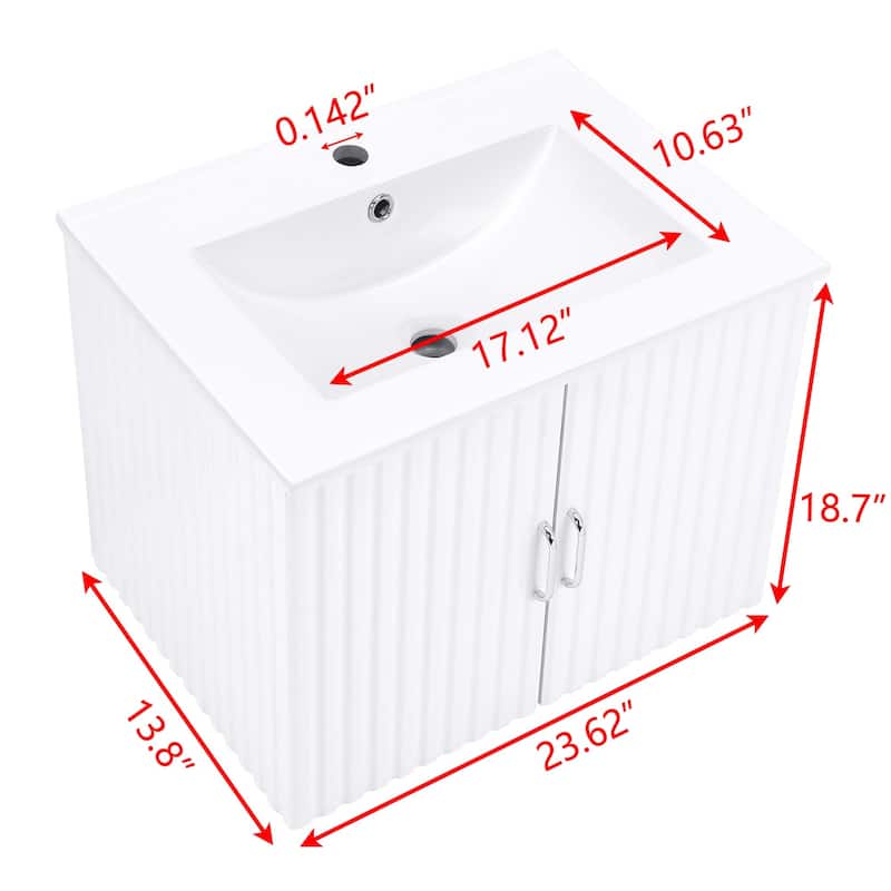 24 in. W x 19 in. H MDF Floating Bathroom Vanity with Integrated Ceramic Sink and Doors