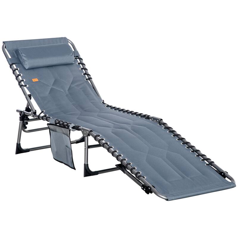 Outsunny Folding Chaise Lounge Chair, Outdoor Padded Reclining Chair with 5-position Adjustable Backrest, Pillow and Pocket