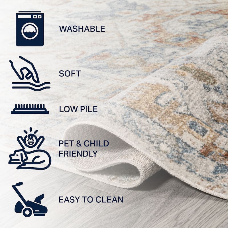 JONATHAN Y Brandy Bohemian Medallion Low-Pile Machine-Washable Cream/Terra Area Rug