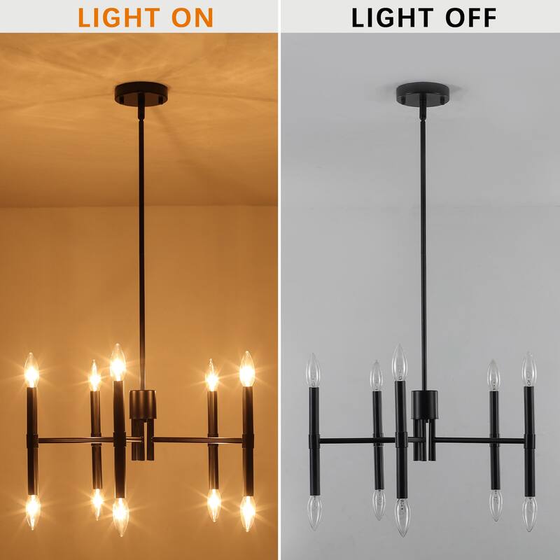 10 - Light Modern candle Chandelier with Adjustable Height, Sleek Linear Design for Dining Room, Living Room