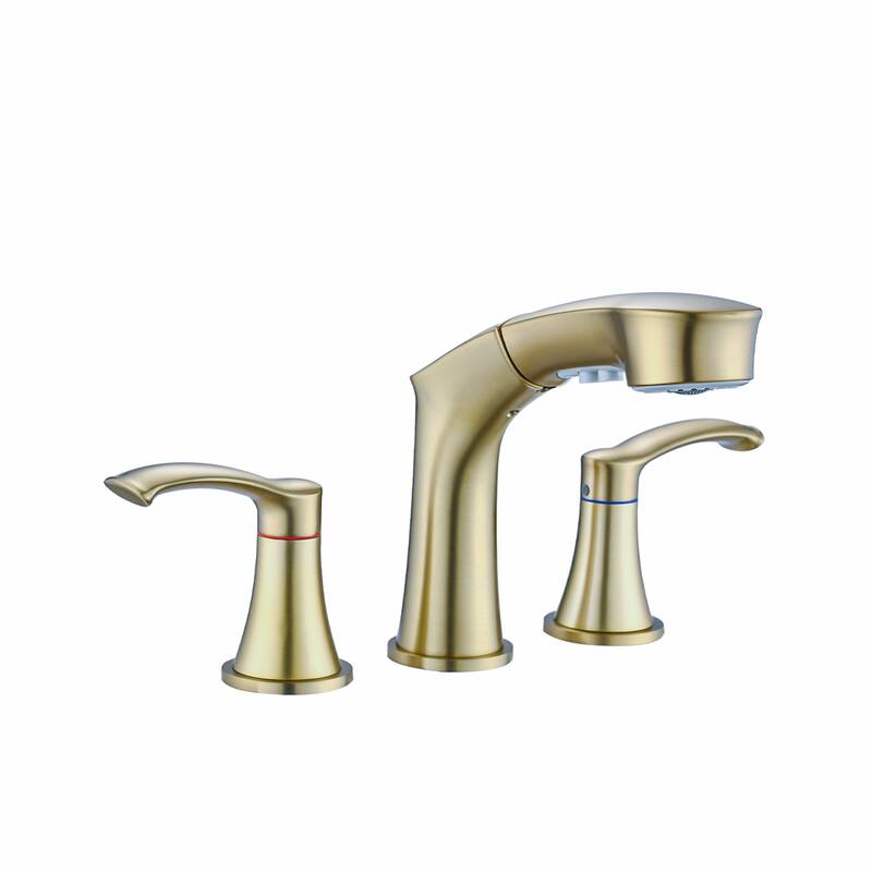 2 Handle Bathroom Sink Faucet with Pull Out Sprayer, Silent Splashback, Rust and Corrosion Resistant, Resists Discoloration