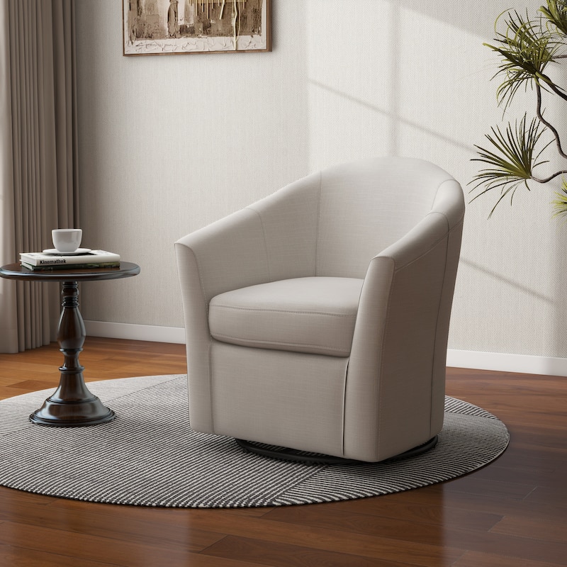 Linen Armchair Swivel Barrel Accent Chairs for Living Room