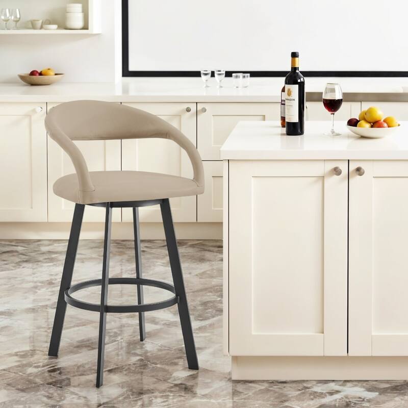 Faux Leather Counter Height Swivel Bar Chair with Arms, Low Back and Metal Frame