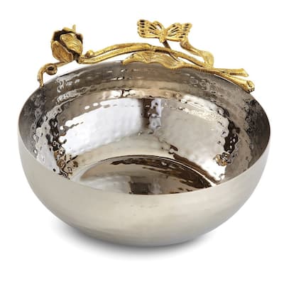 Curata Hammered Stainless Steel with Golden Butterfly Garden Trim Salad Bowl