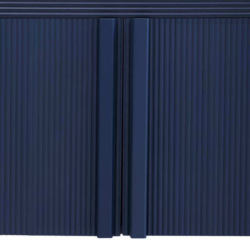 Striped 4-Door Sideboard Buffet with Adjustable Shelves for Living Room or Entryway Organization
