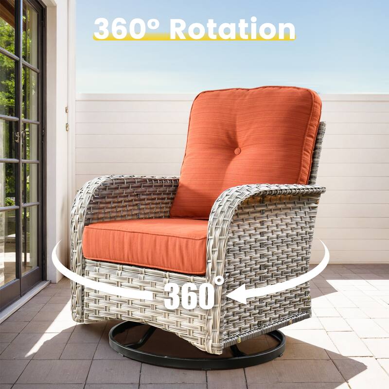 OVIOS 8 Pieces Outdoor Wicker Swivel Chair Set With Solar-Powered Coffee Table