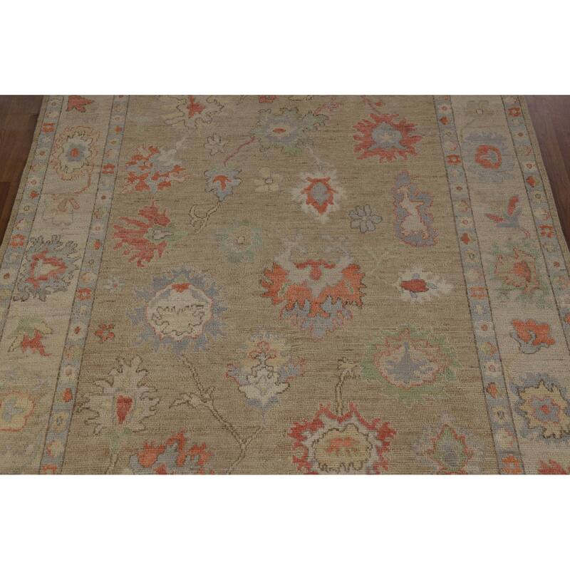 Hand Knotted Oriental 100% Wool Carpet Transitional All-Over Beige & Ivories Oushak Area Rug - 9' 0'' X 5' 10''