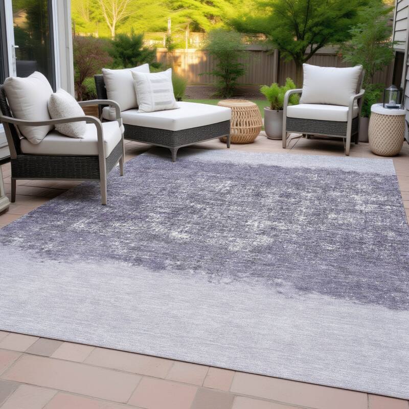 Machine Washable Indoor/Outdoor Border Ombre Chantille Rug