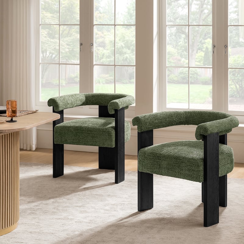 Georg Modern Boucle Dining Chair with Solid Wood Legs Set of 2 by HULALA HOME