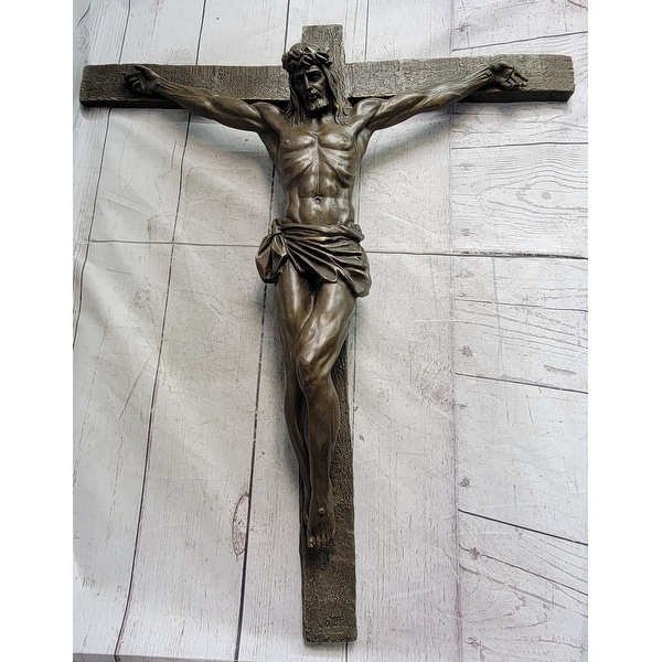 Bronze Metal Wall Mounted Hanging Crucifix Jesus Christ On Cross