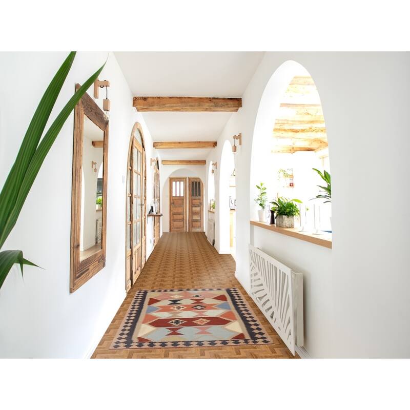 Vegetable Dye Kilim Qashqai Persian Accent Rug Handmade Wool Carpet - 3'3"x 4'10"