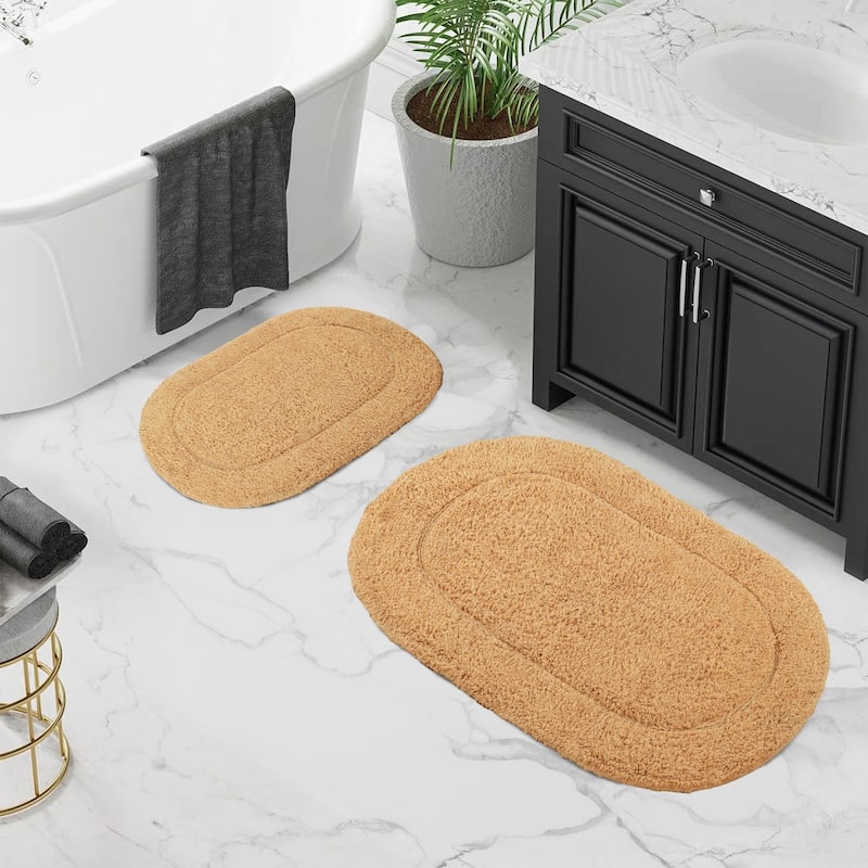 Superior Cotton Non-slip Oval Bath Rug - (Set of 2) - Toast