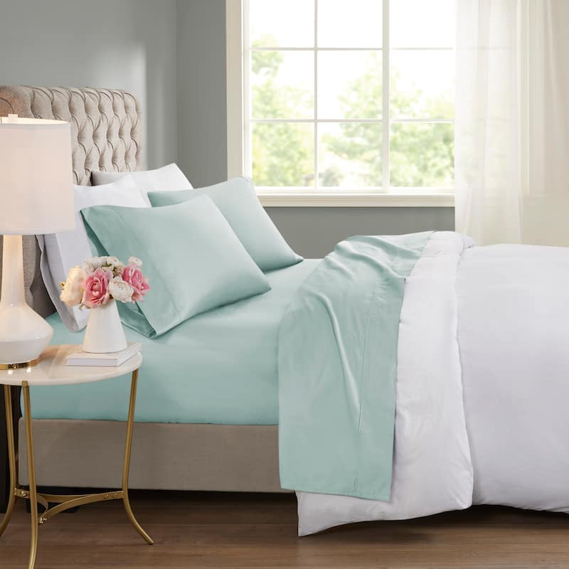 Beautyrest 600 Thread Count Cooling Cotton Blend 4 PC Sheet Set - Queen - Seafoam