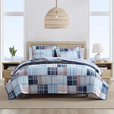 Nautica Stony Point Cotton Blue Quilt and Coordinating Shams