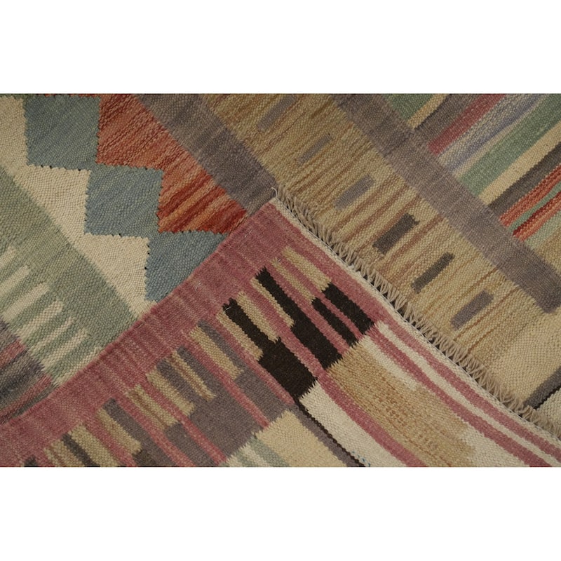 Hand Woven Oriental 100% Wool Carpet Southwestern Tribal Multi-Colored Kilim Area Rug - 9' 11'' X 6' 5''