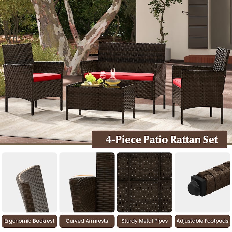 8PCS Patio Rattan Conversation Set Outdoor Furniture Set w/ End Table