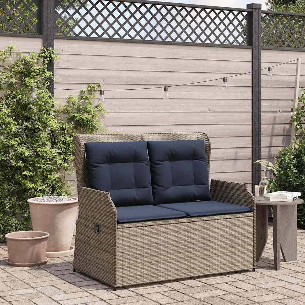 vidaXL Garden Bench with Cushion Brown Poly rattan - 26 x 43 x 37