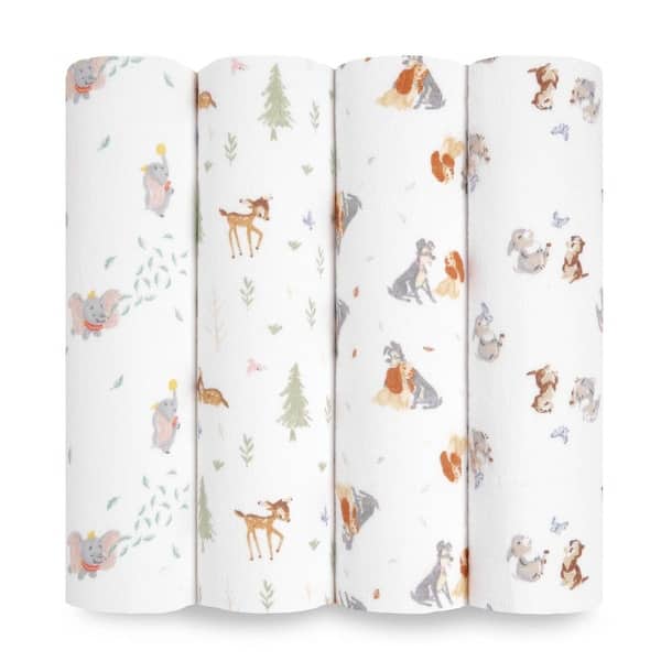 slide 2 of 5, aden + anais essentials cotton muslin swaddle blanket 4 pack disney + friends