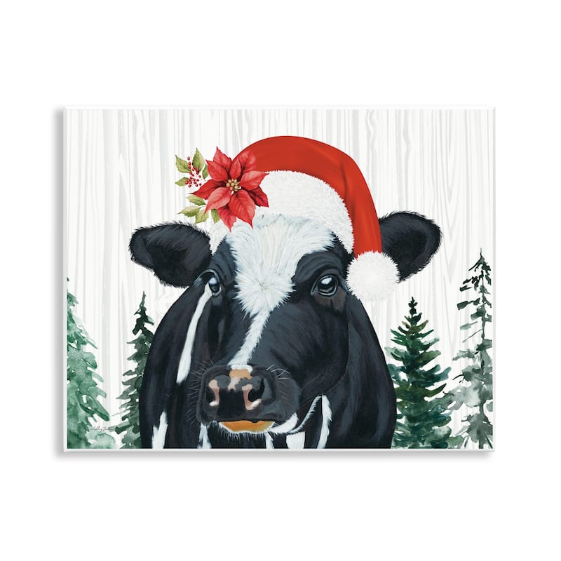 Stupell Christmas Hat Cow Portrait Wall Plaque Art Design By Ashley Justice - 14 x 11