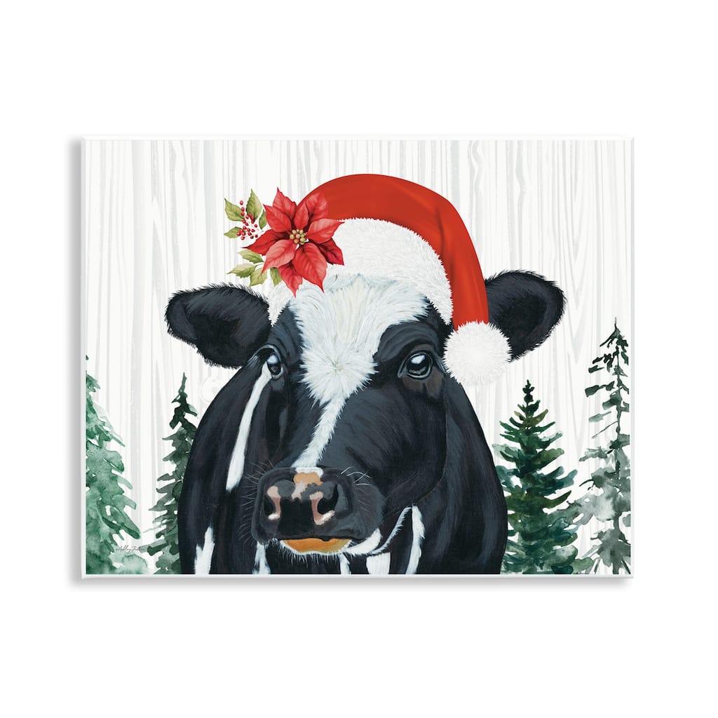 Stupell Christmas Hat Cow Portrait Wall Plaque Art Design By Ashley Justice
