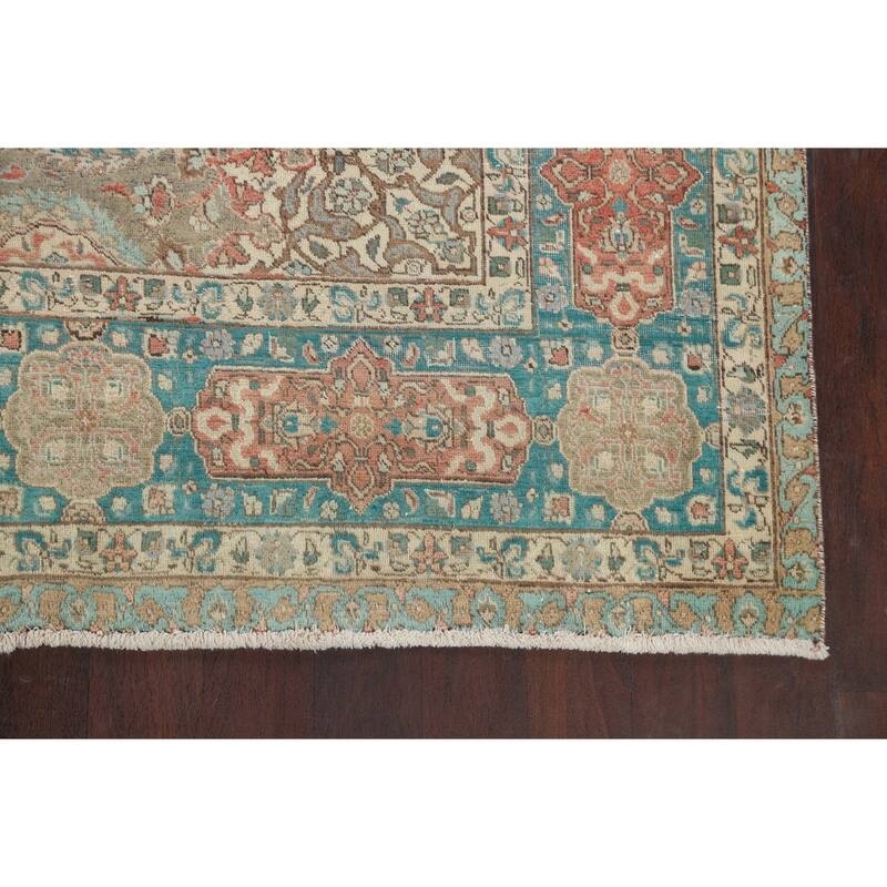 Distressed Floral Tabriz Persian Area Rug Hand-knotted Wool Carpet - 7'9" x 10'8"
