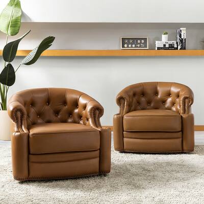 Felipe Modern Genuine Leather Swivel Chair With Tufted Back Set Of 2 By HULALA HOME