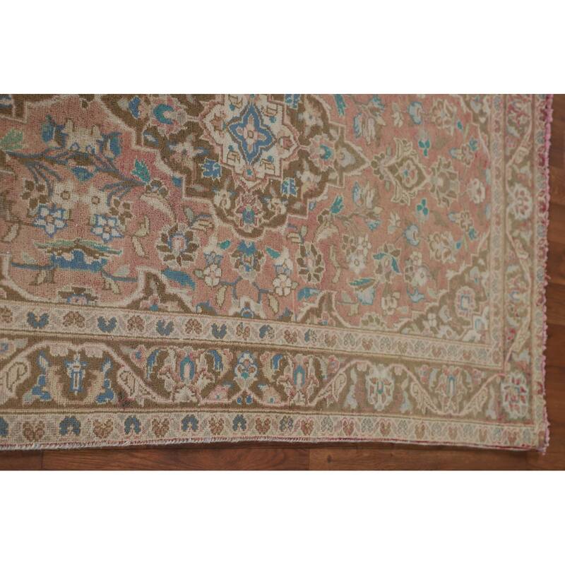 Kashan Persian Vintage Runner Rug Handmade Wool Carpet - 3'1"x 10'7"
