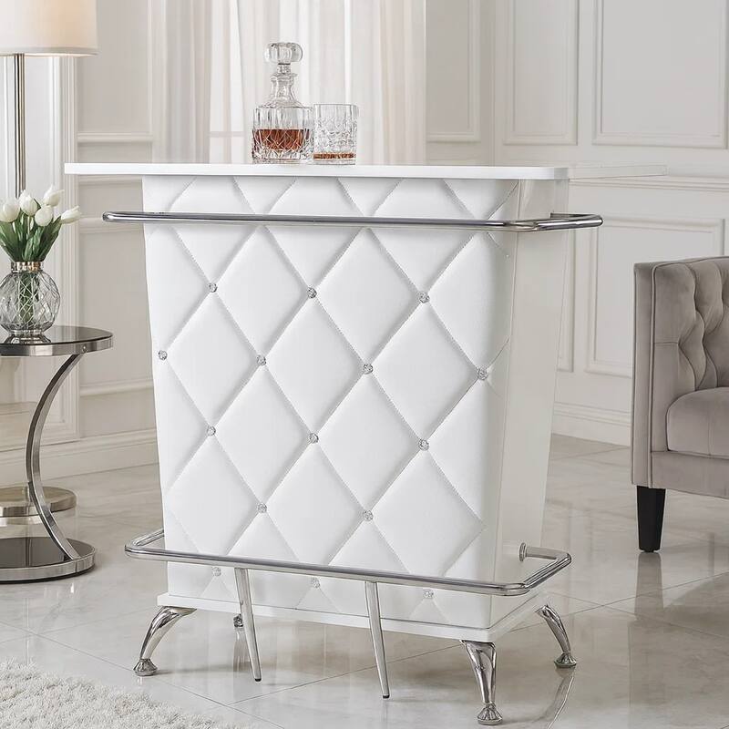 Contemporary Style Leatherette Padded Bar Table With Button Tufting, White