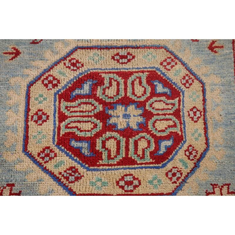 Light Blue Kazak Runner Rug Hand-Knotted Wool Carpet - 2'7" x 15'9"