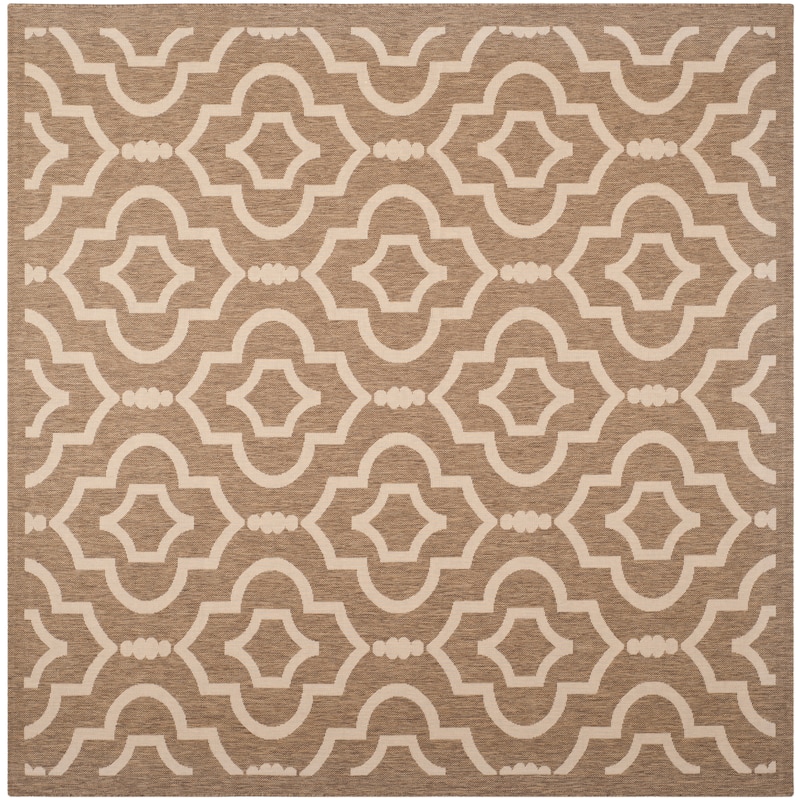 SAFAVIEH Courtyard Rheta Indoor/ Outdoor Waterproof Patio Backyard Rug - 7'1 x 7'1 Square - Brown/Bone