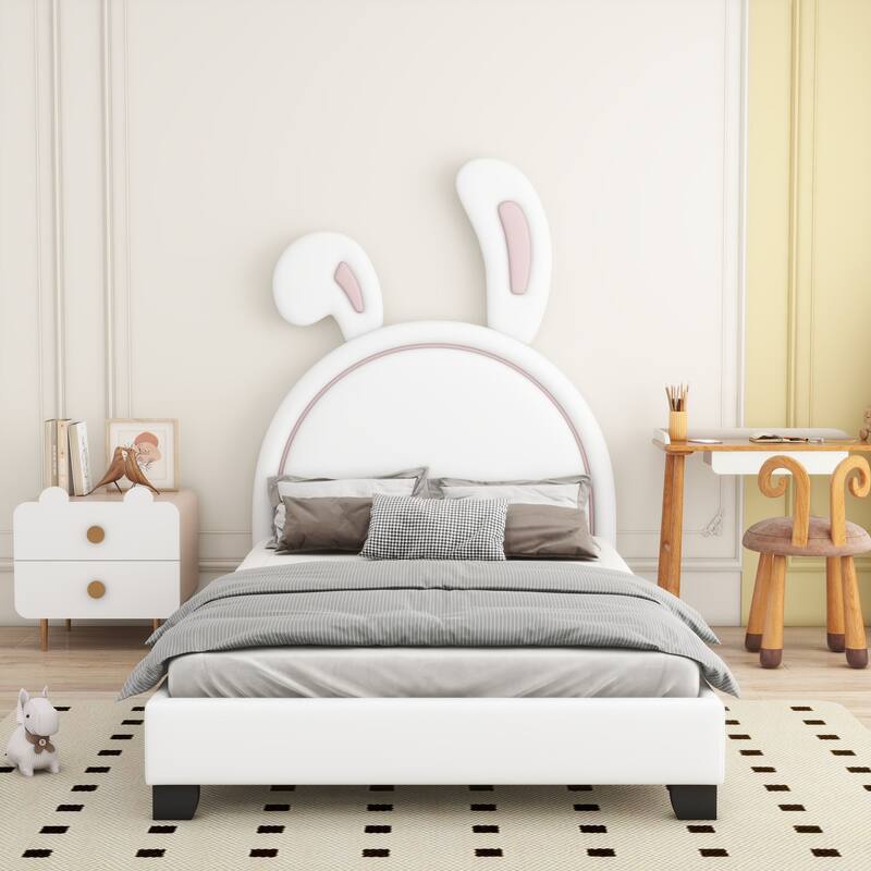 Upholstered faux leather platform bed