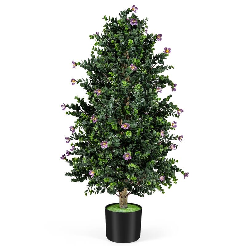 Gymax 2 Pack 36'' Artificial Topiary Cone Tree w/49 Flowers