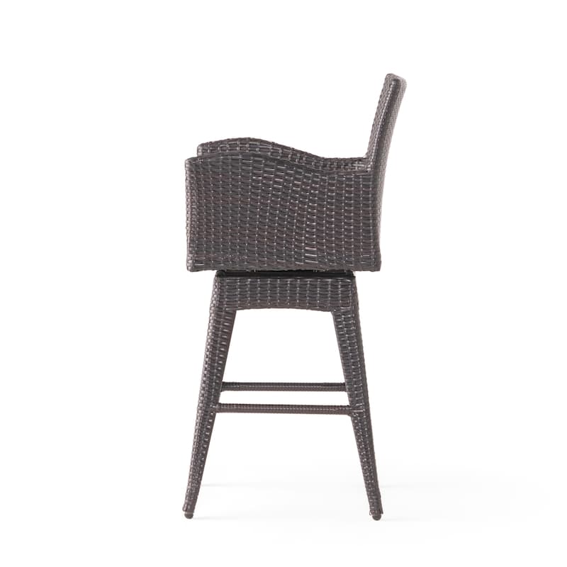 Fairfax Outdoor Wicker Swivel Armed Cushion Barstool by Christopher Knight Home