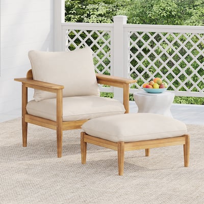 Christopher Knight Home- Marie Patio Acacia Wood Lounge Chair and Ottoman