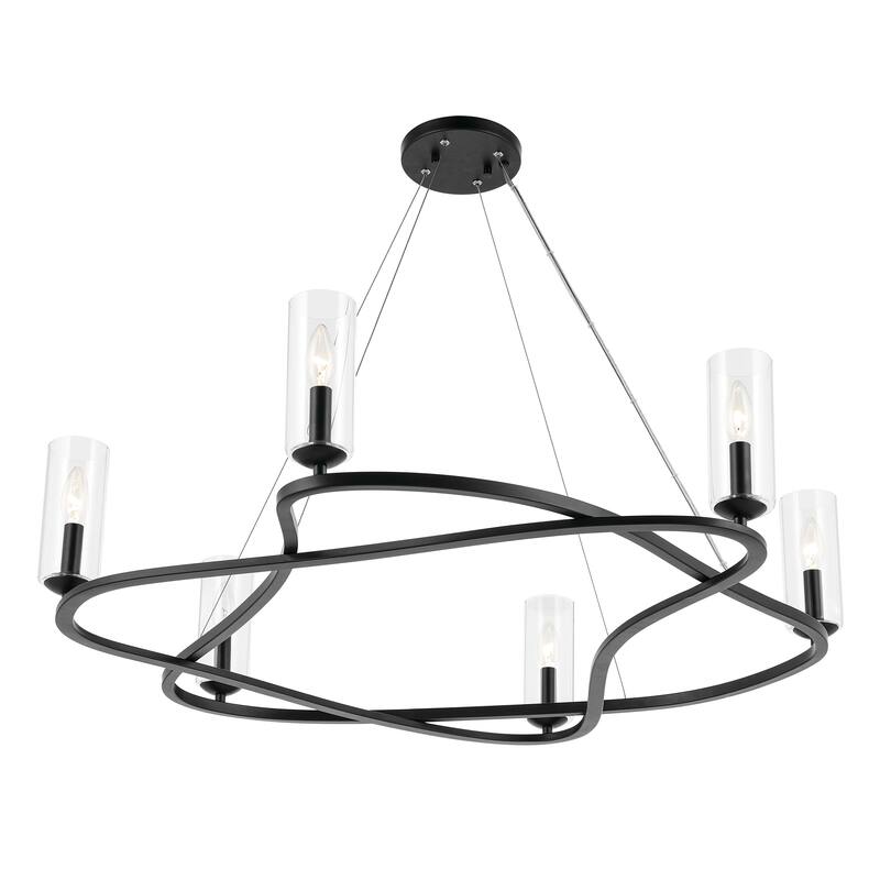 Harpin 37.75 Inch 6 Light Chandelier with Clear Glass in Black