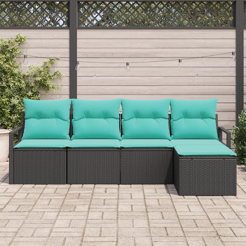 vidaXL 6 Garden Sofa Set with Cushions Black Poly Rattan - 90.6 x 46.1 x 27.2