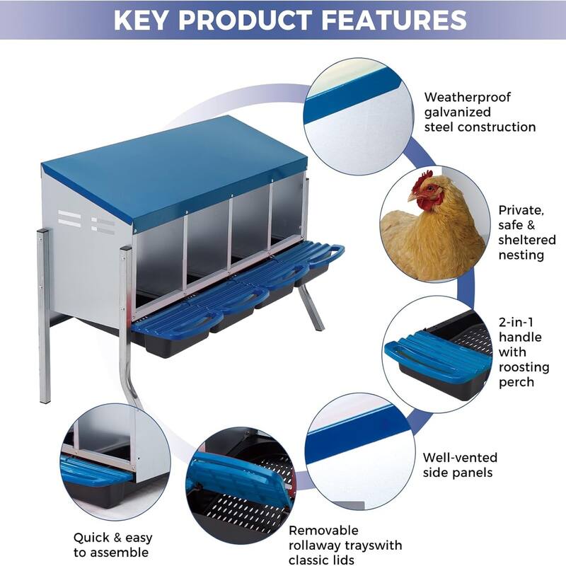 Roll-Away Nesting Boxes for Chickens Coop with Perch